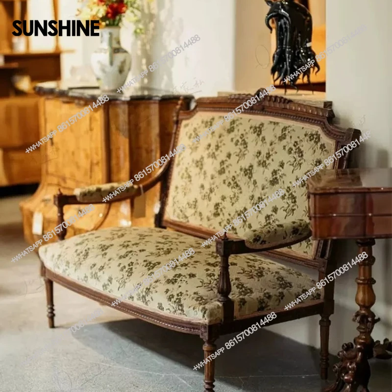 

Neoclassical French solid wood sofa antique carved double chair complete customization