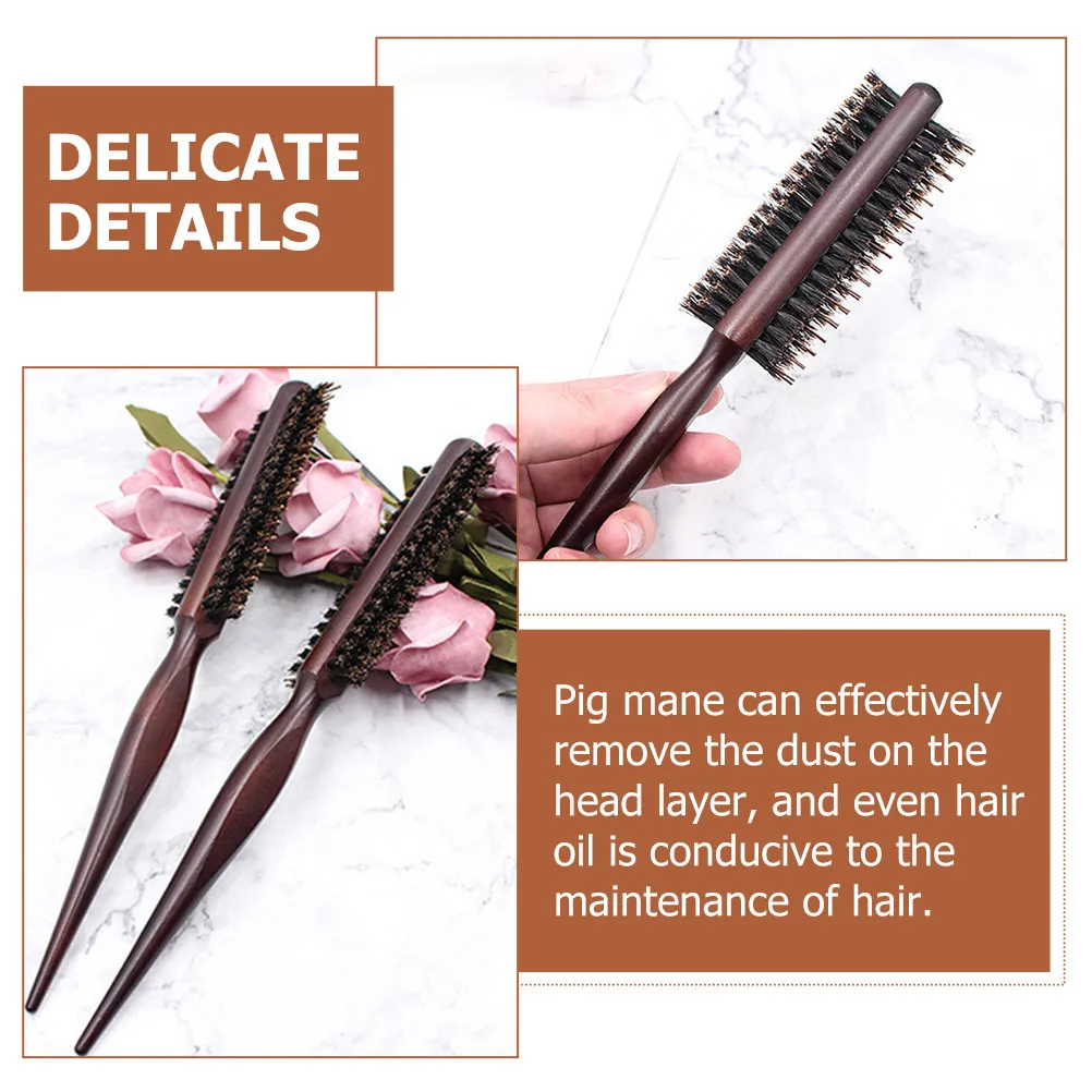 

2 шт. роликовых расчесок для укладки волос, гладкие, с натуральной щетиной, деревянная ручка, распутывающая щетка, инструмент для придания объема и завивки для женщин