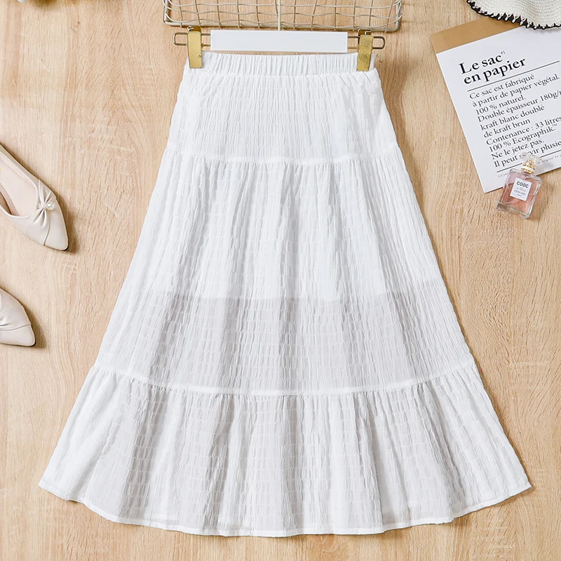 Summer Girls Cute Elegant Cool And Breathable Mid Length Solid Color Half Skirt Princess Casual Birthday Party Dress Half Skirt