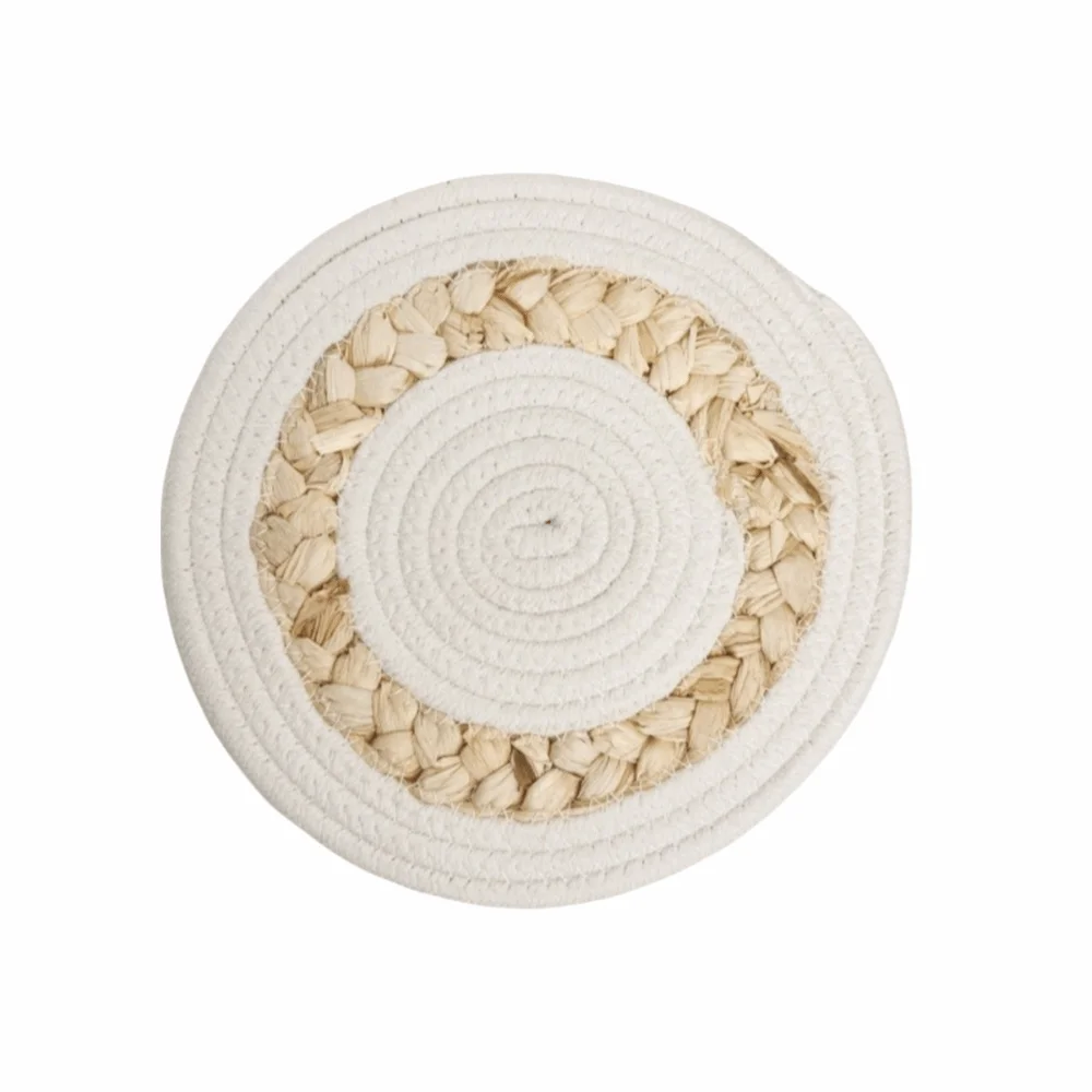 Boho Straw Woven Tray Wall Decor Macrame Round Basket Straw Wall Hangings Heat Resistant Non Slip Woven Coaster Placemat