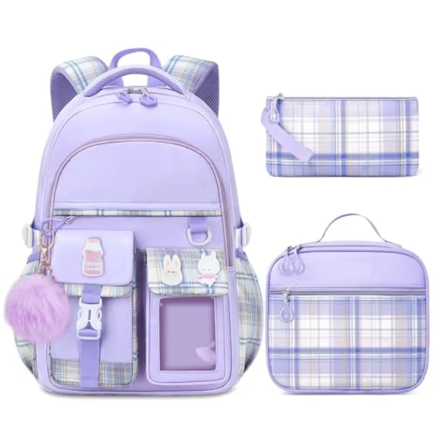 

School Backpack for Girls - 5PCS Girls Backpack with Lunch Box Set for Elementary, Middle and High School Students - 18" Large
