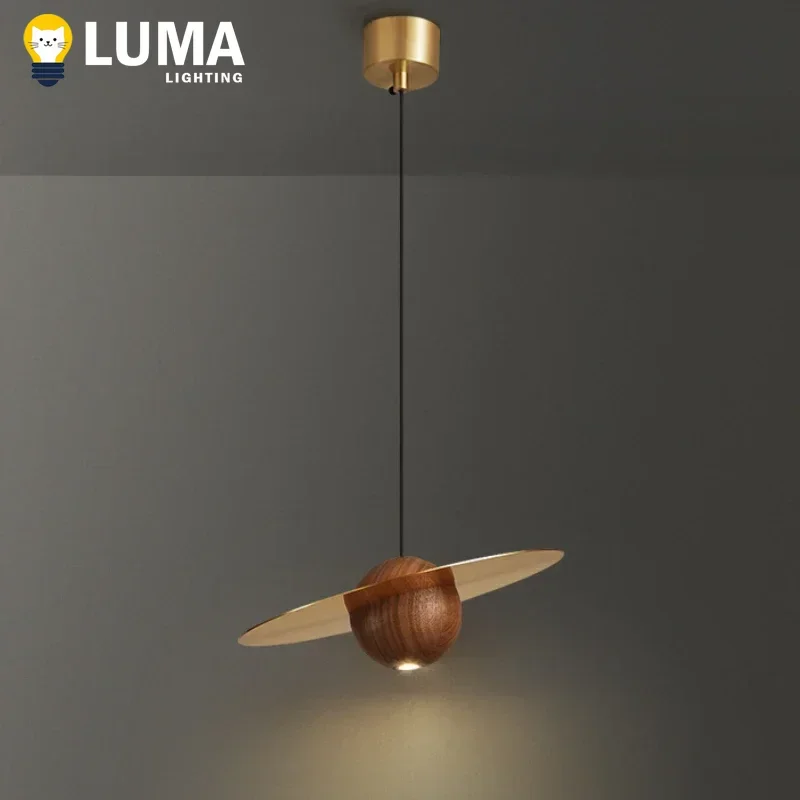 

Luma Wood and Copper Mini Pendant Lights for Bedside Chandelier Modern Simple UFO Porch Bar Bedroom Pendant Light Home Deco
