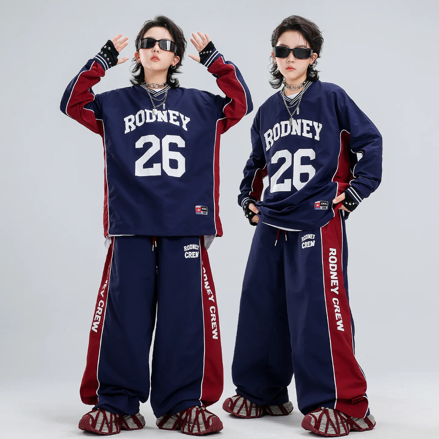 Children Boy Girl Streetwear Hip Hop Loose Sport Sweatshirt Pants Sets Kids Tracksuits Stage Dancer Clothes Performance Costume