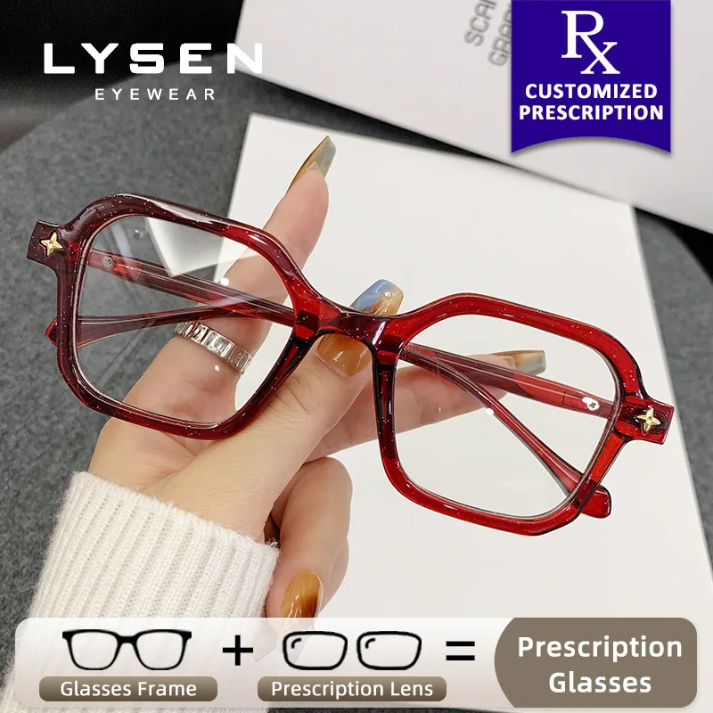 

LYSEN Square Frame Customized Progressive Lenses Women New Anti Blue Light Anti-Reflective Prescription Myopia Hyperopia Glasses