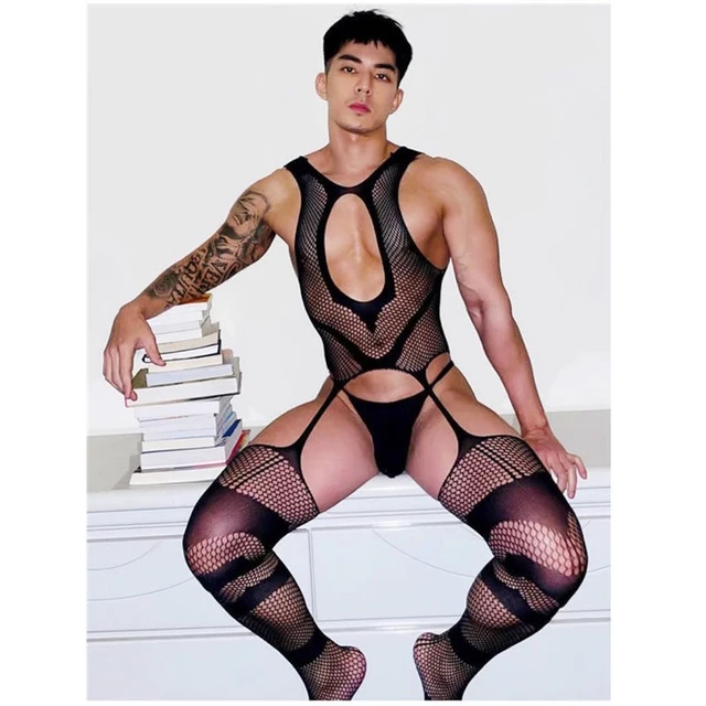 640px x 640px - Mens Fishnet Bodysuit Gay Fetish Lingerie Elastic Bodystocking Transparent  Porno Costume Sissy Lingerie Club Wear Male Nightwear - AliExpress 200000532