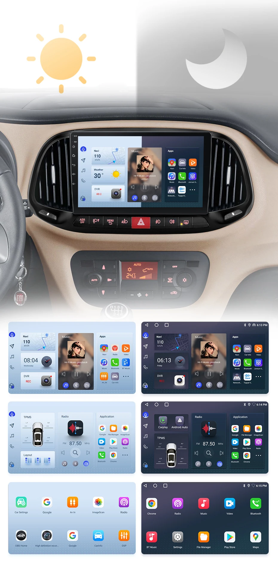 Junsun Kabelloses Carplay Android Auto Autoradio für Fiat Doblo 2015 - 2019 GPS Intelligente Systeme Stereo Multimedia Autoradio – Detail 6