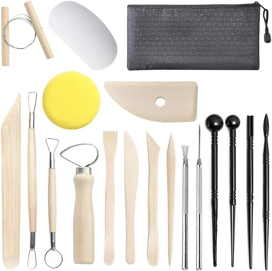 19Pcs Art Crafts Clay Tools Set Ceramic Engraving Knife Pen Painting Texture Pen Kit for Smoothing & Measuring for Beginner Clay