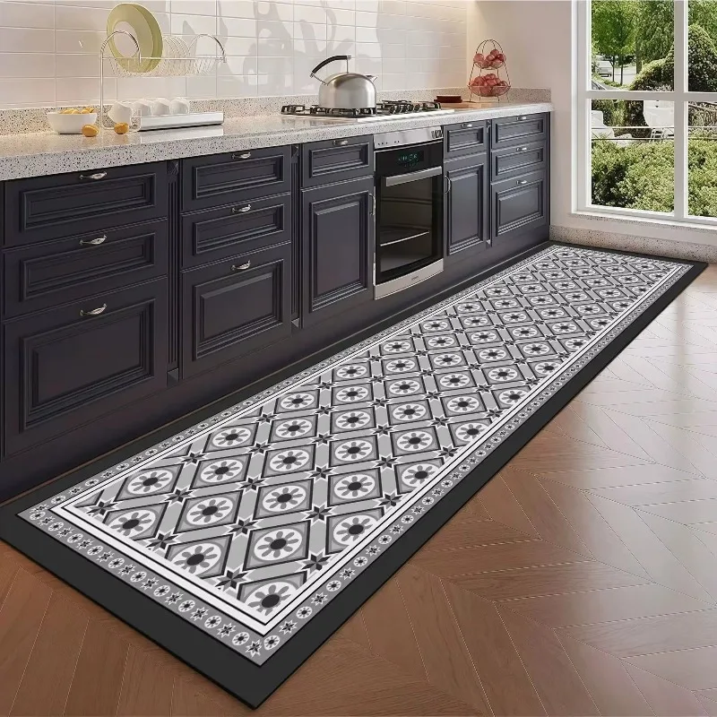 Oil Absorbent Anti Slip Kitchen Floor Mat, Dirt Resistant Long Strip Rug for Counter Sink Area