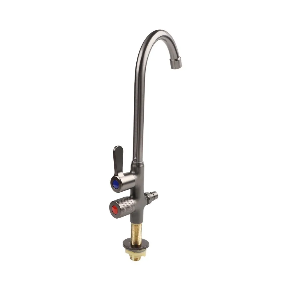 Extended Length Outdoor Faucet with Dual Control Valves and Rotatable Spout for Garden Sink and General Exterior Water Tasks