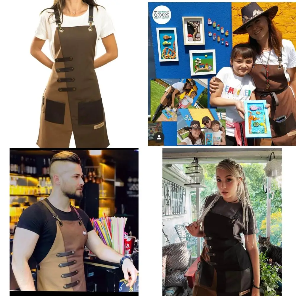 

MONAPRON Apron for Women and Men Waterproof Canvas Extra Pocket for Chef Barista Gardening BBQ Grilling Crossback Unisex