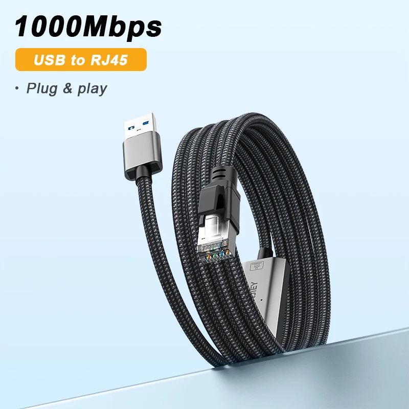 

USB to Ethernet Cable USB 3.0 A to RJ45 Male Nylon Adapters 1000Mbps Gigabit Network Cable Compatible with Laptop PC MacBook