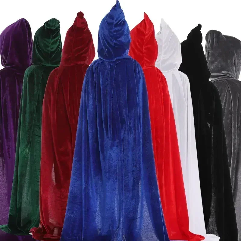 Man Woman Unisex Solid Color Velvet Cloak Cape Hooded Medieval Costume Witch Wicca Vampire