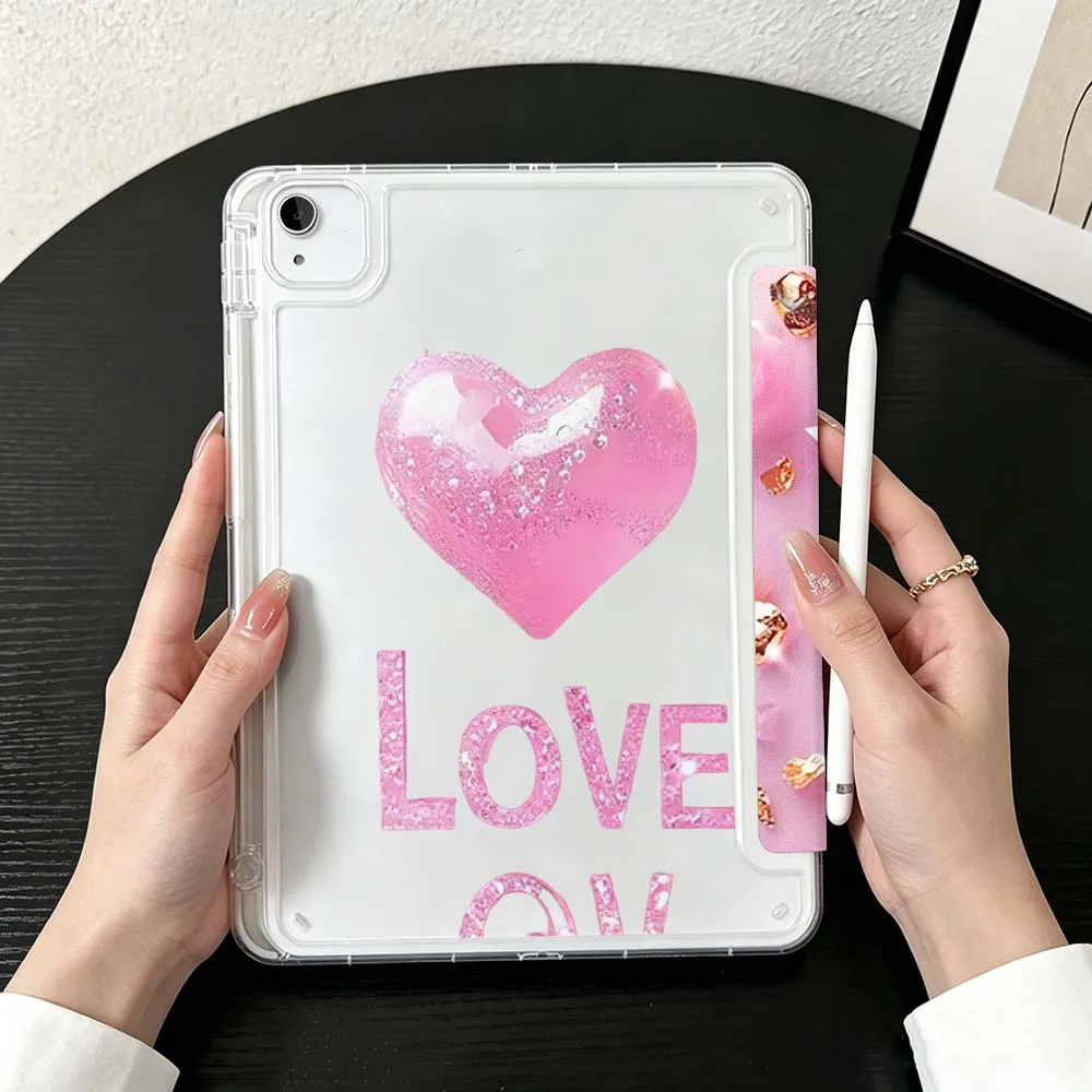 Heart Love Rose For iPad Mini Pro Air 5 6 7 8 9 10th 11th 11 9.7 10.9 13 inch Transparent Y-Shaped Folding Tablet Case