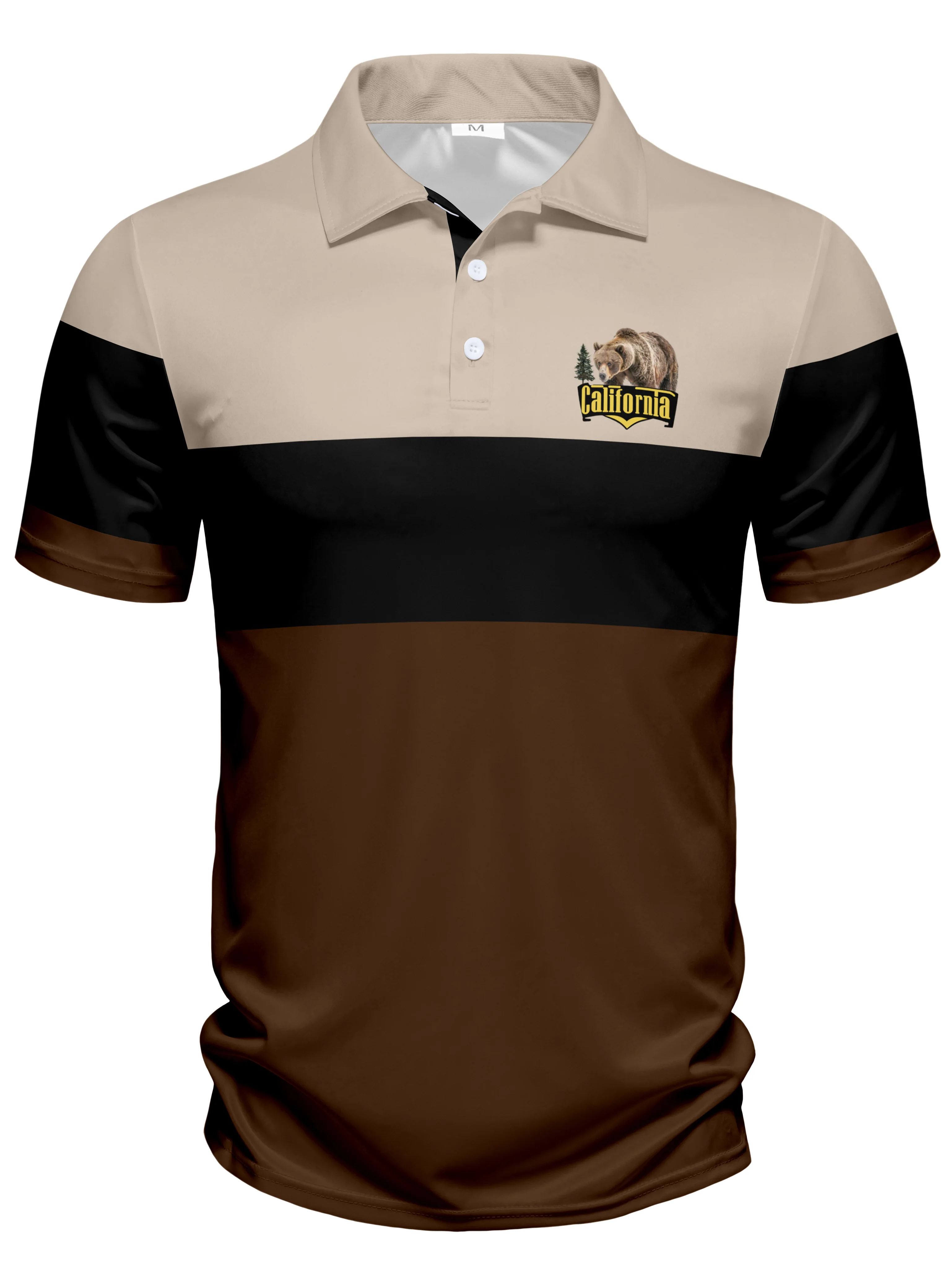 Men's Summer Casual Polo Fashionable Digital Print Design Lapel Short Sleeved Polo Machine Washable