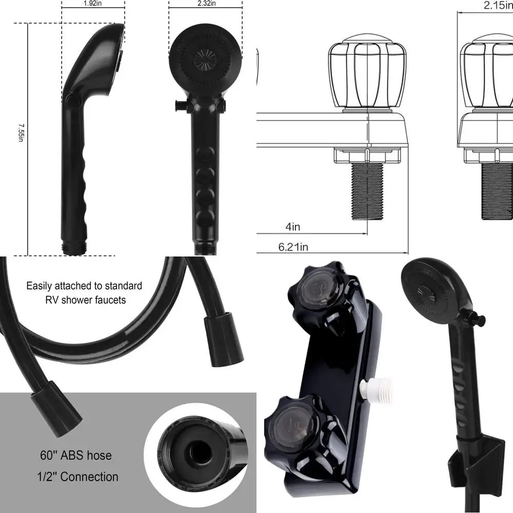 

Black Outdoor RV Shower Head, Handheld with Hose and Diverter Valve for Non-Metallic Shower Parts