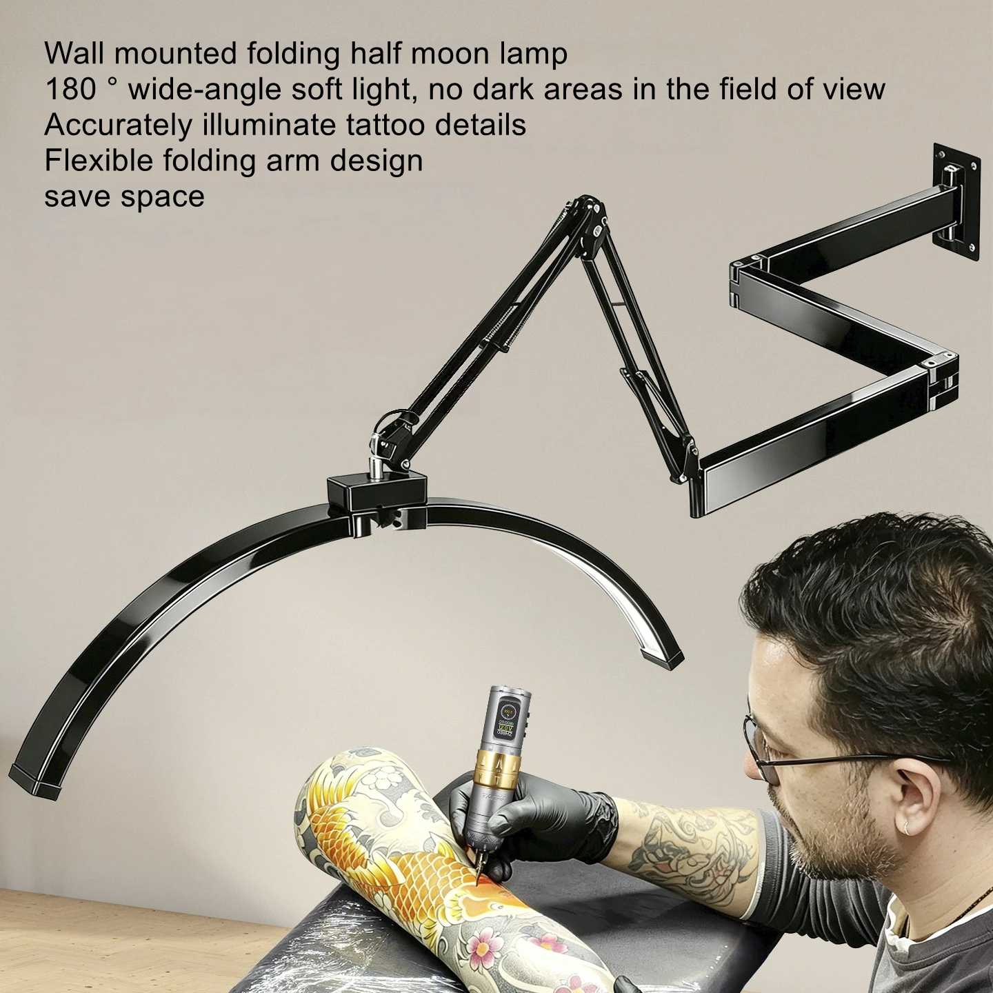 Tattoo Wall Light, Diffuser, Work Light, Fill Light, Foldable Metal Storage, Hanging Long-Arm Stand, Anti-Glare Makeup Tool