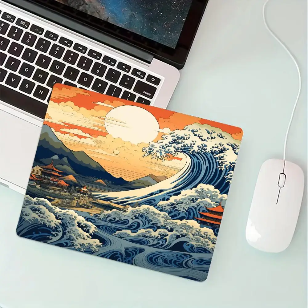 

Ukiyo-e art of waves and sunsets small mouse pad rubber anti-slip desk mat mini gaming mats pc accessories laptop office pad