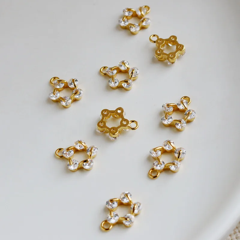 14K Gold Plated 5 CZ Wreath Pendant 9mm Charm DIY Bracelet Necklace Earring Jewelry Findings