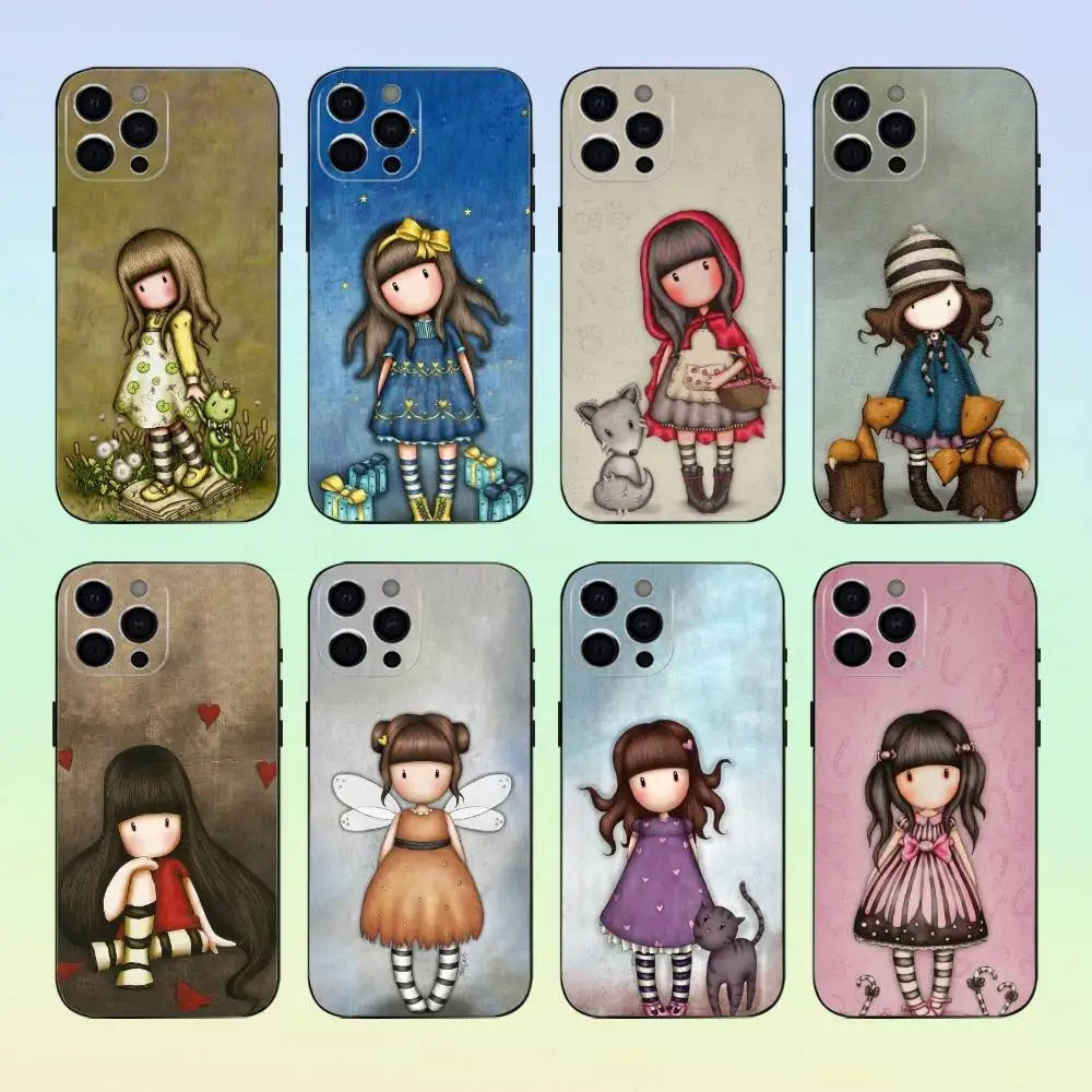 Simpatica custodia per telefono S-Santoro G-Gorjuss per iPhone 17, 16,15,14,13,12,11, altre cover nera in morbido silicone