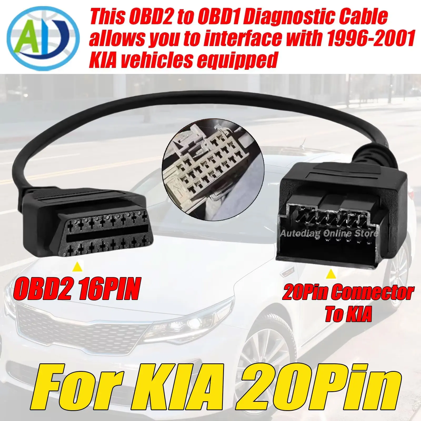 

Диагностический адаптер OBDII для KIA 20-контактный автоматический соединительный кабель OBD1 к OBD2 для подключения кабеля автомобильного сканера OBDII KIA