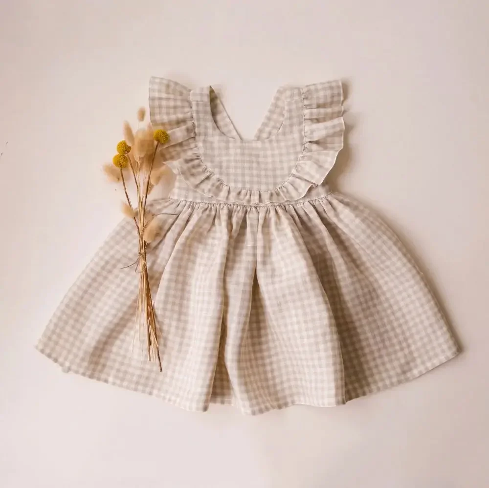 Baby Girl Dress For 1-5 Years old Linen Cotton Toddler Girl Clothes For Summer