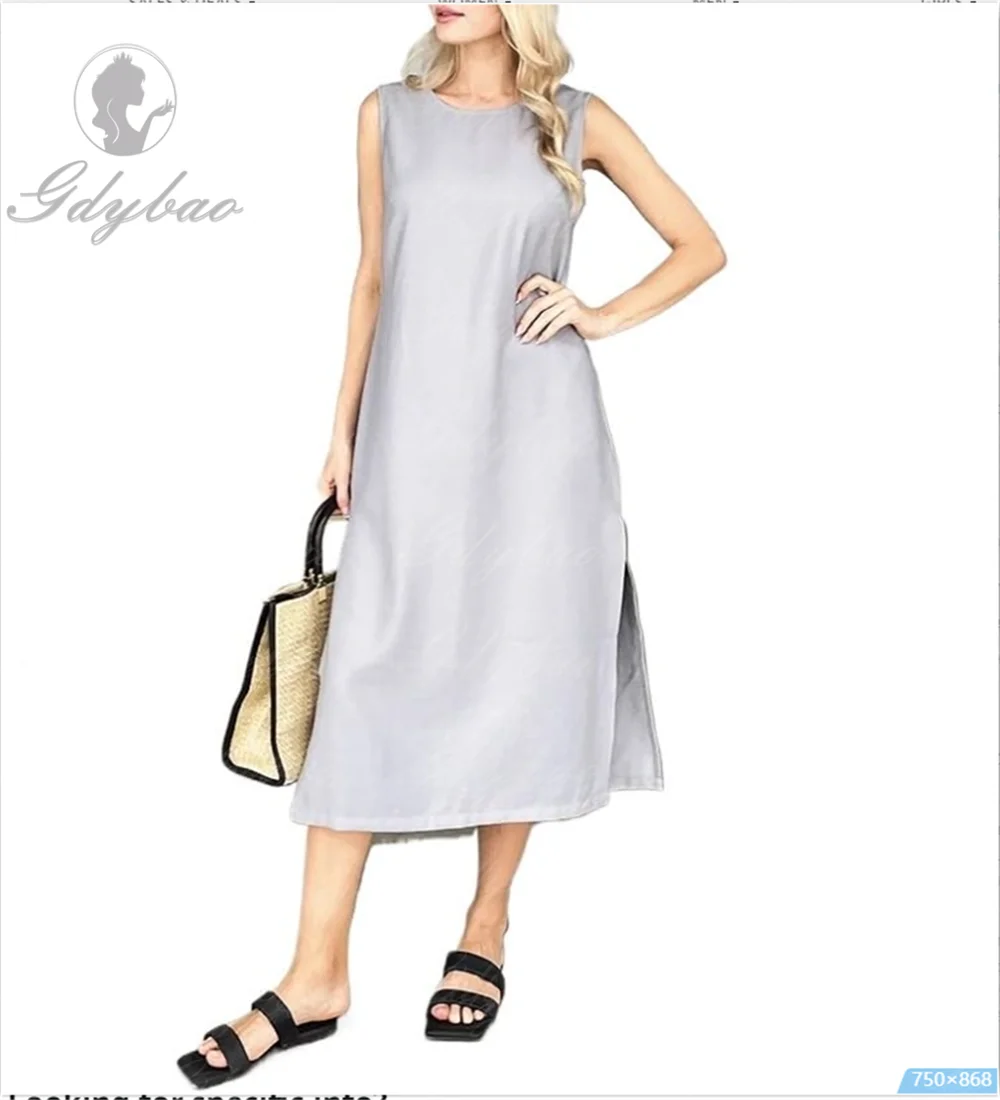 Summer Women's Sleeveless Dress Beige  Sleeveless Commute Dress Split Tank Dress Beach Party Dance Party