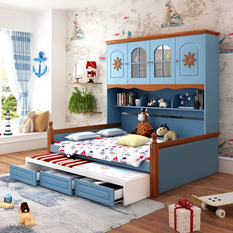 Children's bed Wardrobe bed Integrated small apartment Multifunctional girl Princess bookcase bed