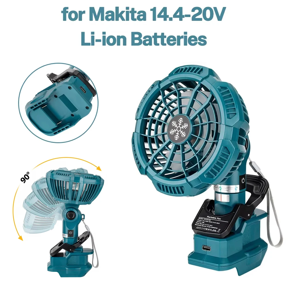 Portable Clip on Fan for Makita 18V lithium Battery 3 Energy Efficient Speed Settings for Bedroom,Outdoor,Camping and Job Site