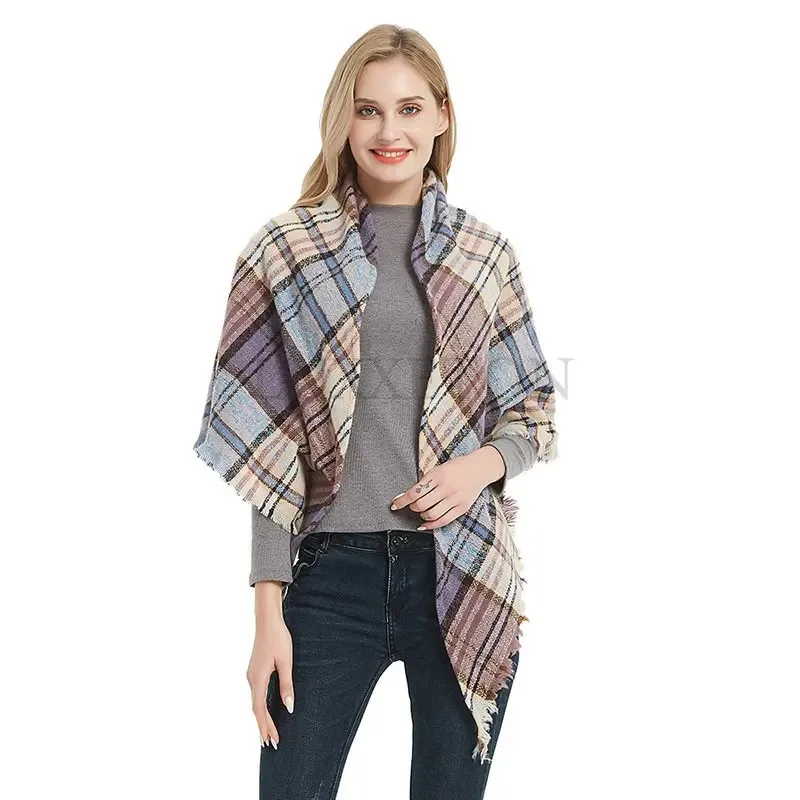 Cashmere Scarf Winter Scarf Women Blanket ScWinter Plaid Sca Loop Yarn Burr Lattice Scar Triangular Scarf Shawl Pashmina