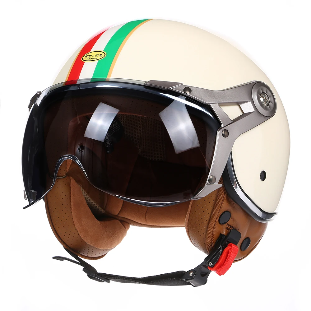 Retro Motorcycle Helmet 3/4 Open Face Vintage DOT Certification Moto Helmet Half Face Men Women Four Seasons Cafe Racer Capacete