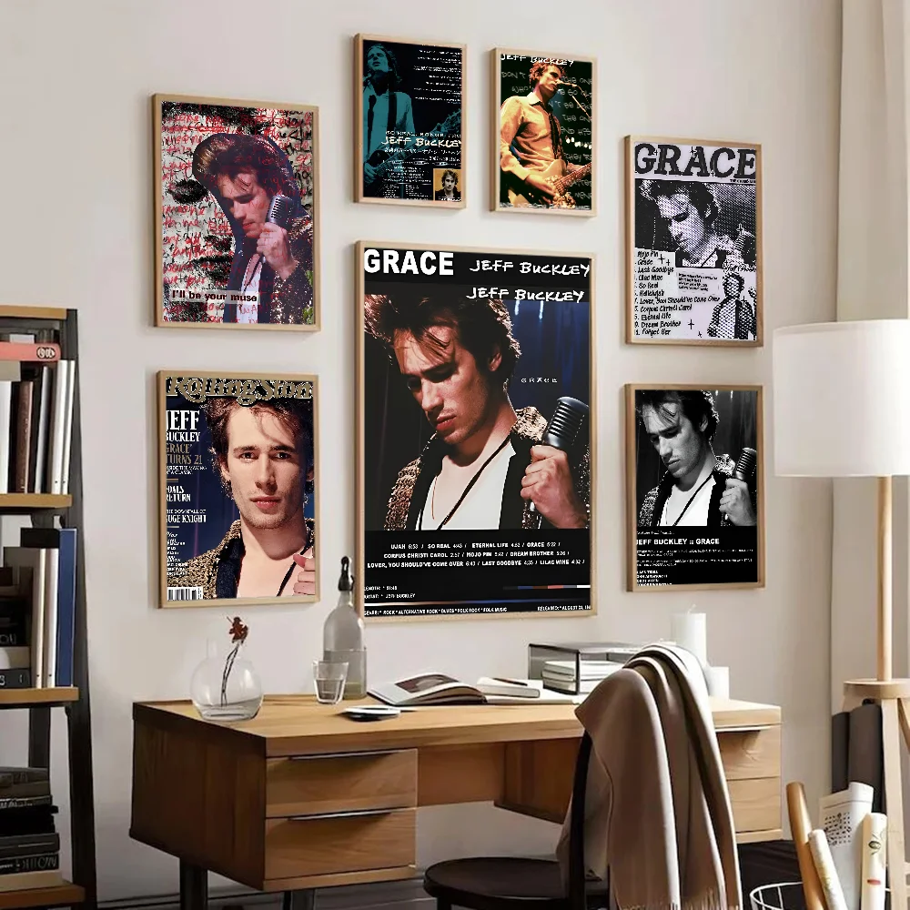 J-Jeff B-Buckley Singer Vintage Posters Sticky Whitepaper Prints Posters Artwork Posters Wall Stickers