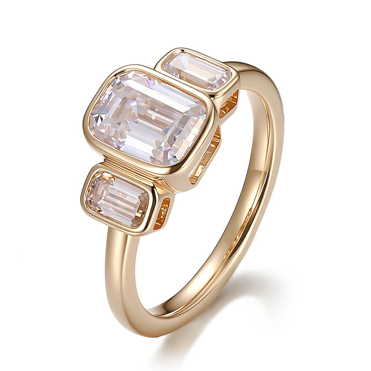 Provence Jewelry 14K Yellow Gold moissanite Ring Emerald cut For Women Romantic Engagment Wedding Anniversary Birthday Gift
