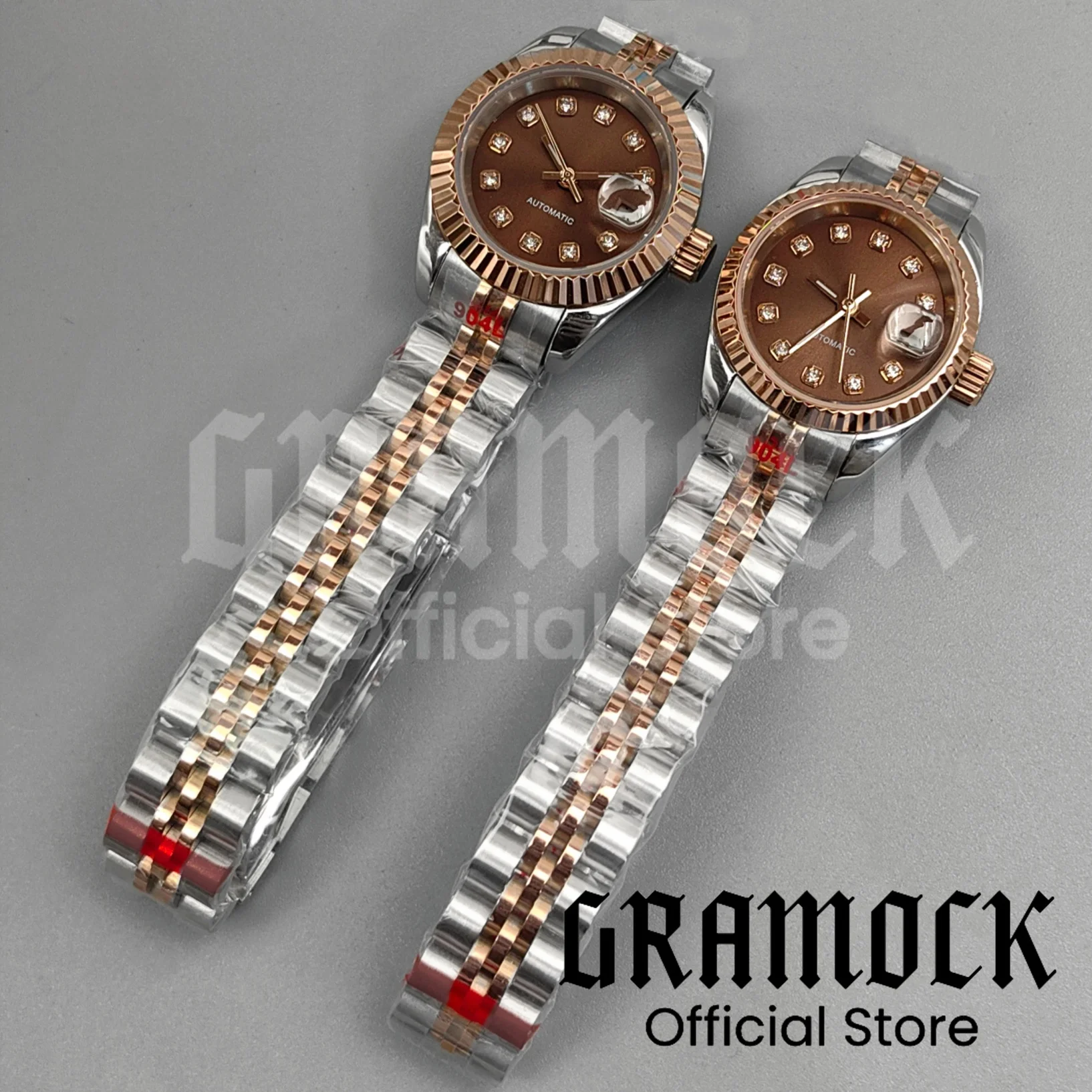 Two Tone Rose Gold Lady's 26MM 28MM NH05 Automatic Mechanical Watch Brown Sunberst Dial Diamond Edge Waterproof Clock For Women