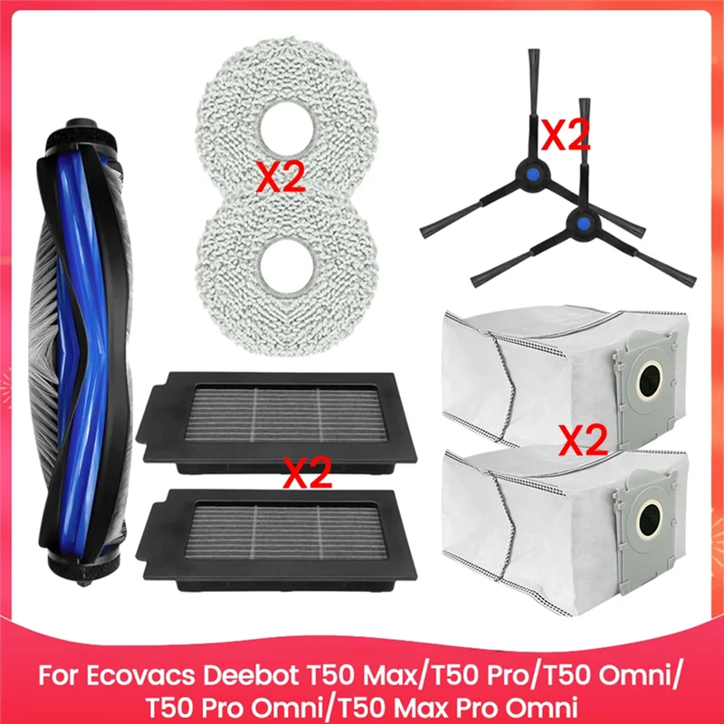 

B90B-Для Ecovacs Deebot T50 Max/T50 Pro/T50 Omni/T50 Pro Omni/T50 Max Pro Omni Комплект аксессуаров Щетка Фильтр Мешок для пыли Ткань для швабры