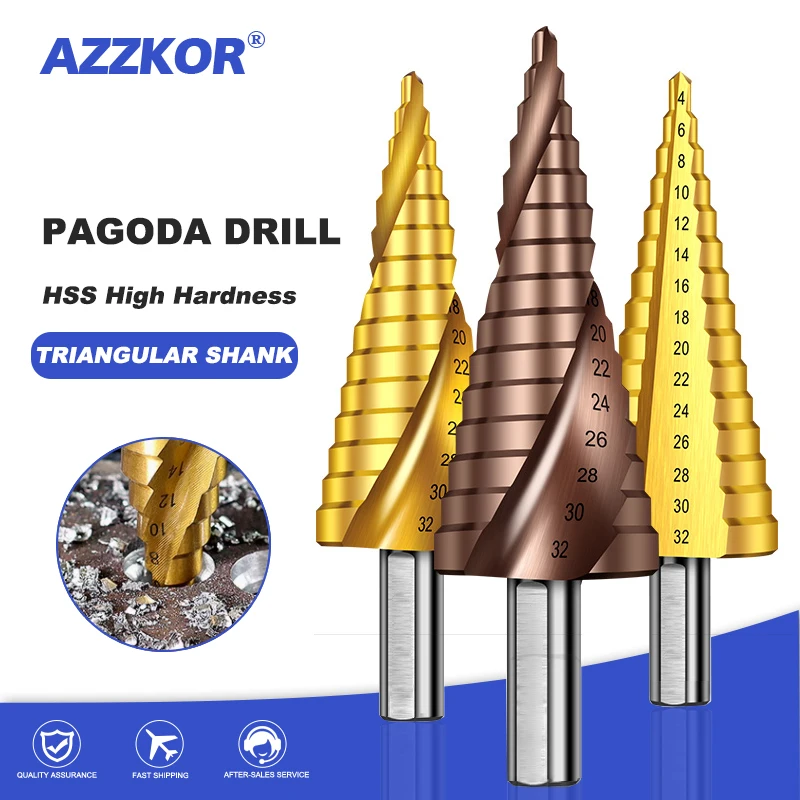 AZZKOR HSS High Hardness Titanium Step Pagoda Drill Bit For Metal Woodworking High Speed Stepped Conical Stage Drill Power Tools