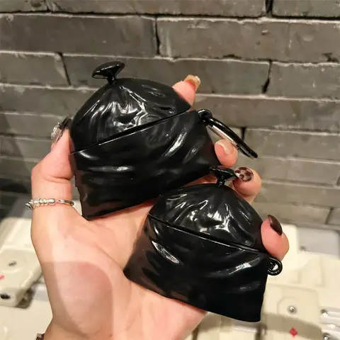 Cute Funny Black Garbage Bag Wireless Earphone for Redmi Buds4 Lite Active Cover Suitable for Redmi Buds 5 Pro Case