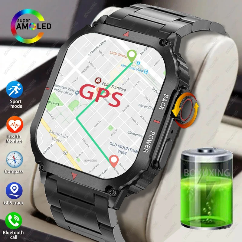 2023 New Sport GPS Rugged Military Smart Watch Men Ftiness Watches IP68 Waterproof 1.95\'\' AI Voice NFC Bluetooth Call Smartwatch