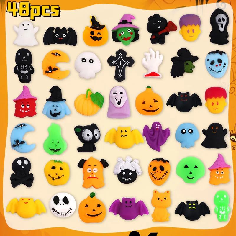 

48Pcs Halloween Mochi Squeeze Toys Cute Pumpkin Ghost Trick or Treat Gift Kids Halloween Party Goodie Bag Basket Filler Favors