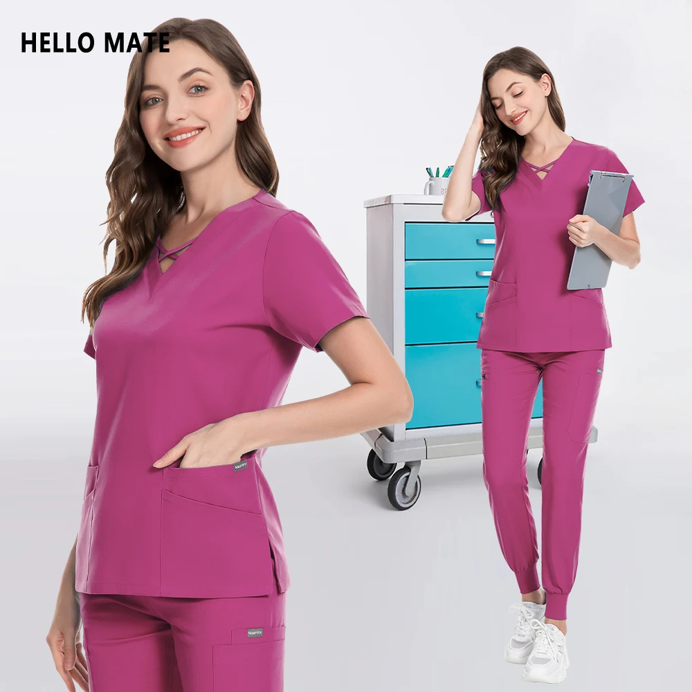 متعدد الألوان صالون تجميل موحدة جيوب بلايز + السراويل زي التمريض النساء الحيوانات الأليفة متجر الطبيب ملابس العمل الجراحة الطبية عمال #1