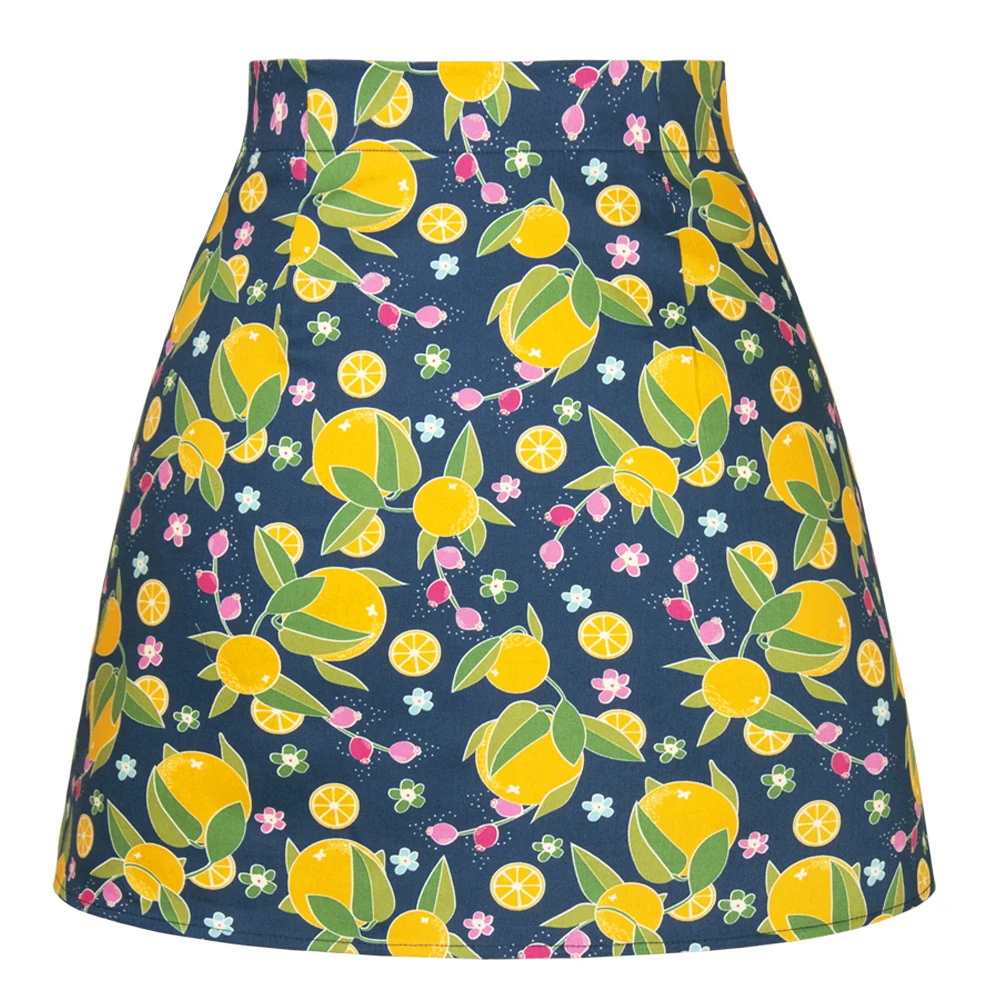 SISHION Plus Size 2025 Summer Orange Printed Floral Skirt SS0008 Blue Vintage Y2K Mini Length Sexy Women Skirts Jupe Femme