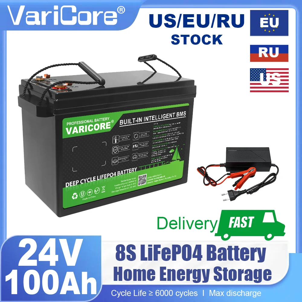 

Литиевая батарея VariCore 24В/25.6В 100Ач LiFePO4 с выходом USB3.0 Type-C для гольф-каров и автомобильных прикуривателей, зарядное устройство 29.2В, без налога
