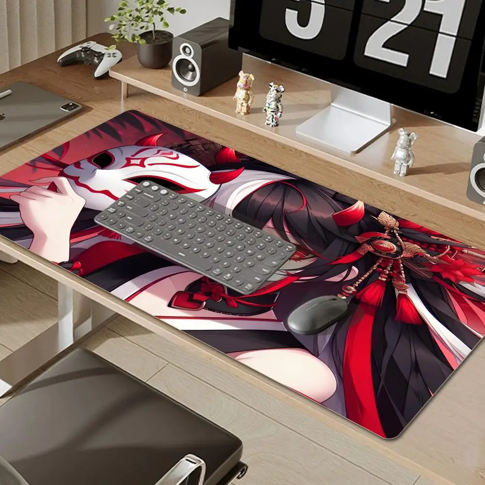 Геймерский коврик для мыши Oni Devil Mask, резиновый коврик для мыши, большой игровой коврик для мыши в стиле аниме для девочек, игровой коврик для мыши с HD принтом, коврик для клавиатуры, нескользящий настольный коврик