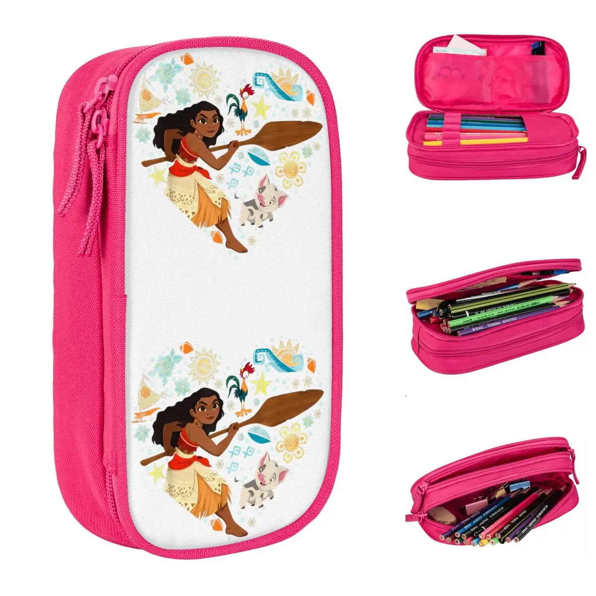 Princess Moana Hei Hei Pua Collage Heart Pencil Case Pencilcases Pen Kids Big Capacity Bag School Supplies Cosmetic Stationery