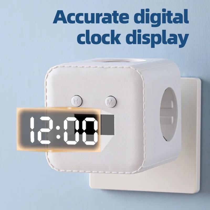 3-Outlet Clock Power Strip With Adjustable Night Light Socket EU Socket Extension Converter Time Display Surge Protection