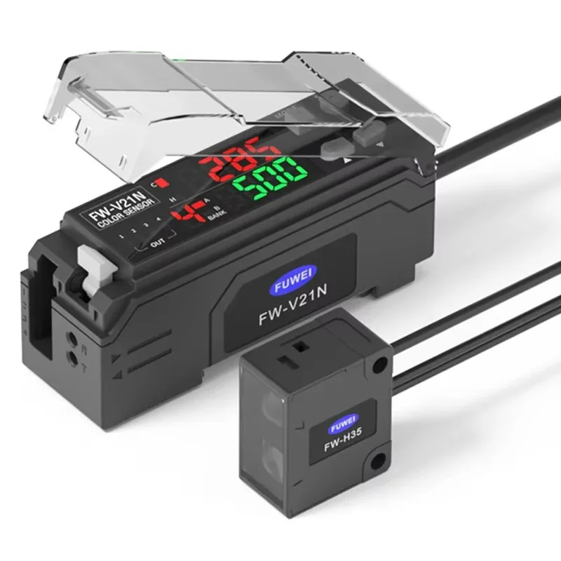 FW-V21N+FW-H35 High Precision Color Detection Photoelectric Sensor RGB LED Light Source PNP/NPN Output 24VDC Clip-on