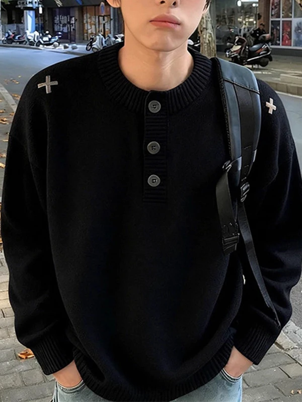 

Мужской зимний свитер с вышивкой и воротником-стойкой, в стиле «ленивый шик», с эффектом премиум-класса, американский крой, базовый слой...