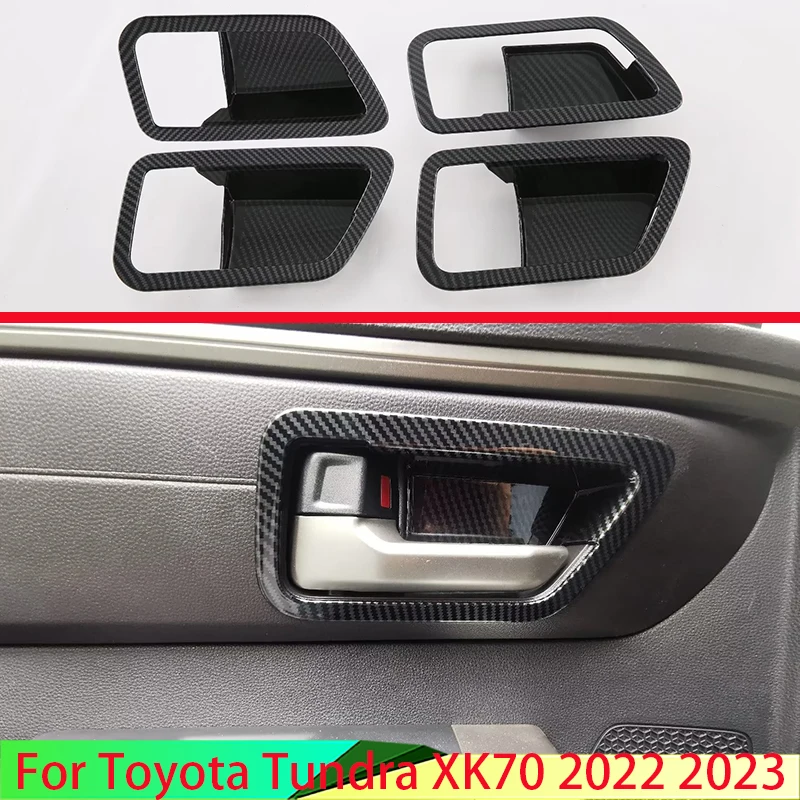 

Для Toyota Tundra XK70 2022 2023, стиль из углеродного волокна, внутренняя дверная ручка, крышка, защелка чаши, накладка, вставка, рамка, гарнир