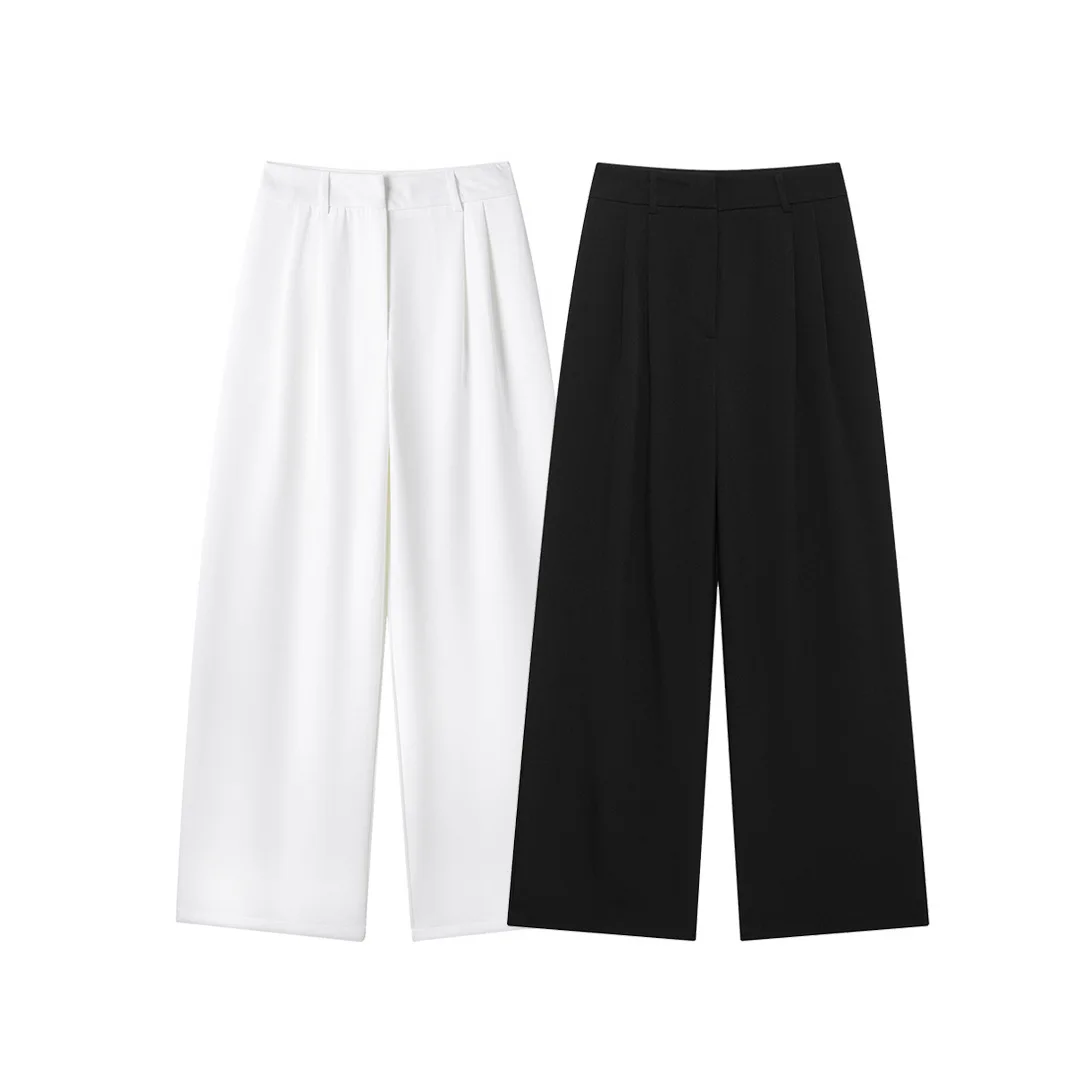 

Black High Waist Wide Leg Pants Women's Spring Summer Autumn Thin Casual Straight Cut Suit Pants Drapey Loose Fit Trousers