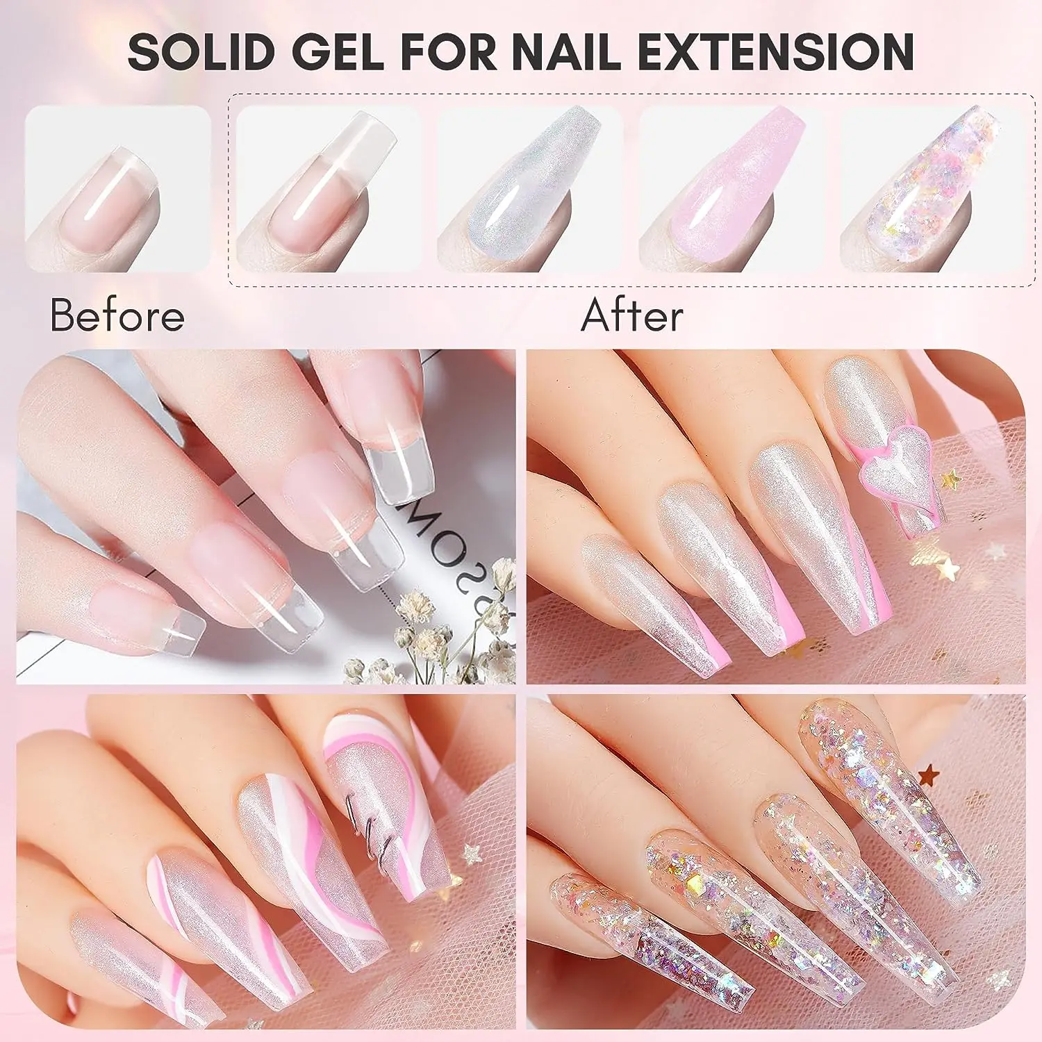 Makartt Solid Gel Builder for Nails Trial Kit Nail Extension UV Nail Glue for Acrylic Nails Rhinestones Gel 3D Sculpture Gel