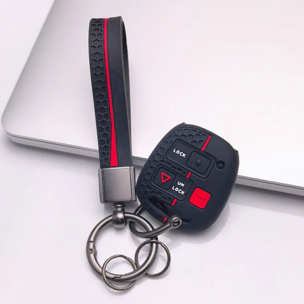 Silicone Key Fob Cover with Matching Wrist Strap for Toyota Camry Prado FJ, Fits Toyota Camry Cruiser RAV4 Prado FJ Previa